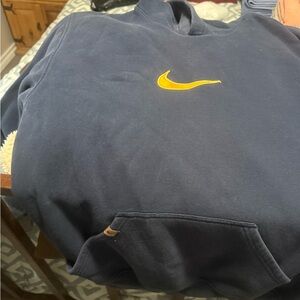 Nike Women's Dark Blue Hoodie with Yellow Swoosh